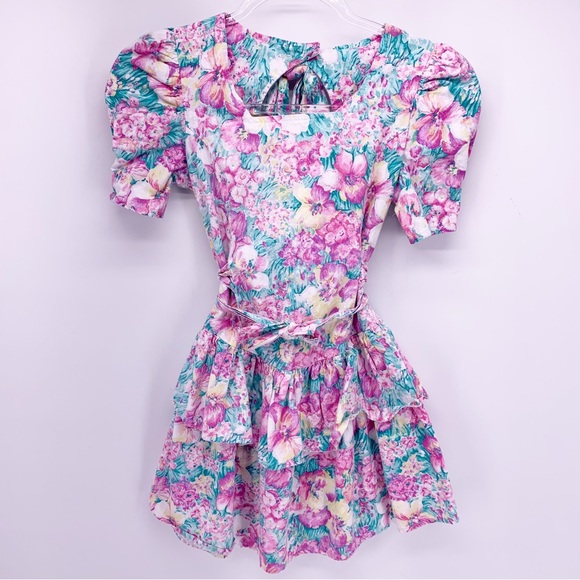 Racing Ribbons Dresses Vintage Racing Ribbons Floral Print Tiered